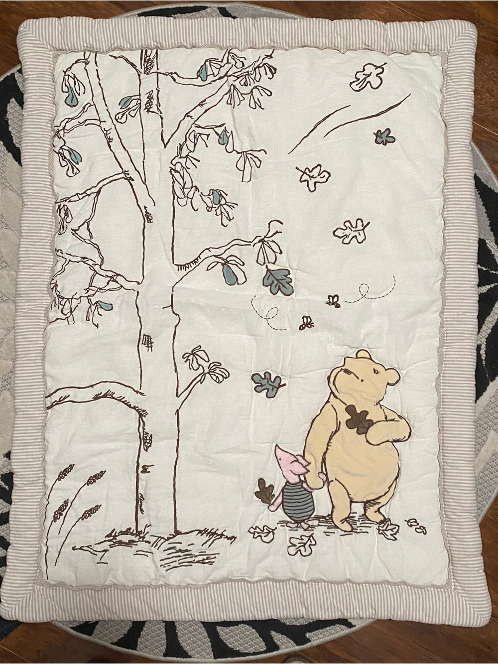 Winnie the Pooh Embroidered Baby Quilt - Cream and Tan - Picture 3 of 4